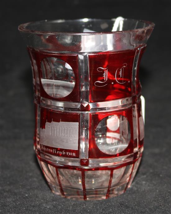 A Bohemian ruby stained spa beaker